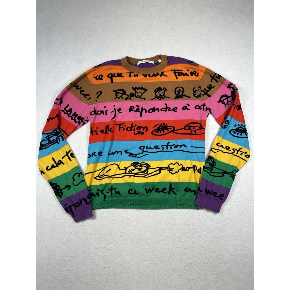 CASTELBAJAC Knit Rare Striped Graffiti Print Rainbow